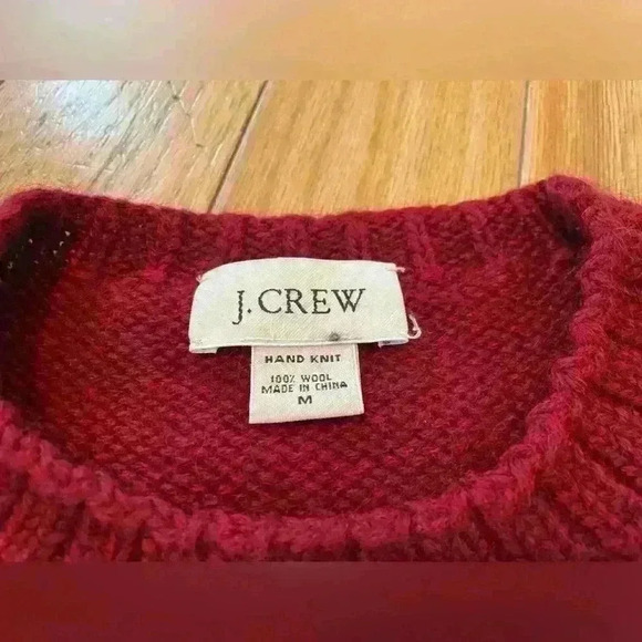 Vintage J. Crew Hand Knit Chunky 100% Wool Sweater Men’s Size Medium Burgundy - Picture 5 of 11